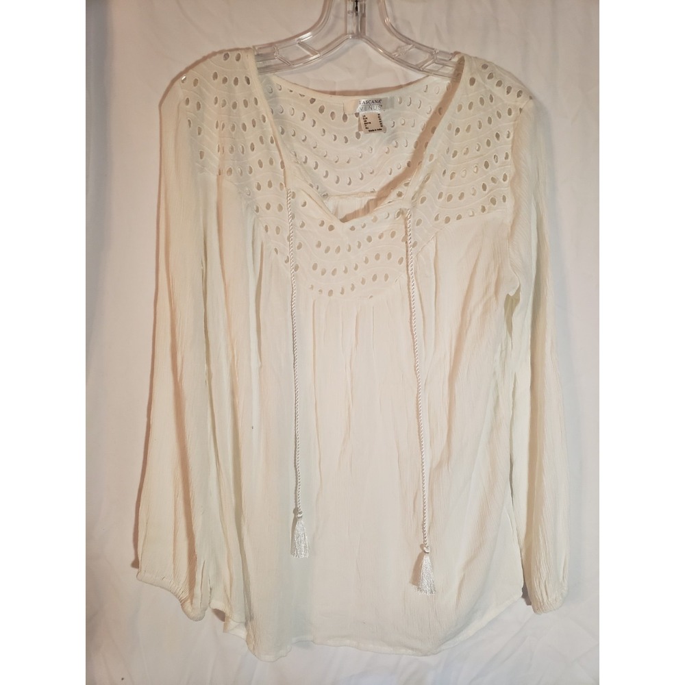Women's Lascana Venus White Boho Long Sleeve Blouse Size M